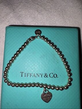 Vintage Tiffany & Co. Sterling Silver Beaded Bracelet with Heart Tag - Silver